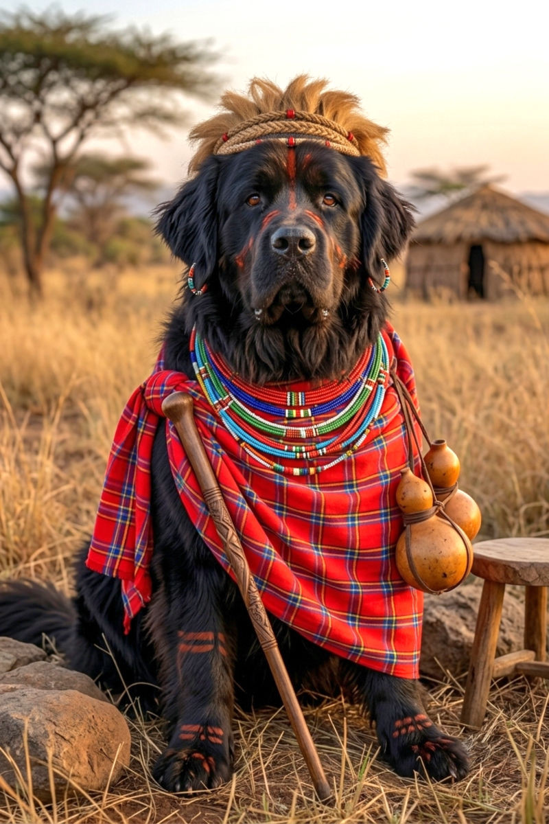 Newfoundlander als Masai in Kracht en Traditie