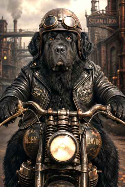 The Gentle Rebel, Steampunk Newfoundlander op de Harley