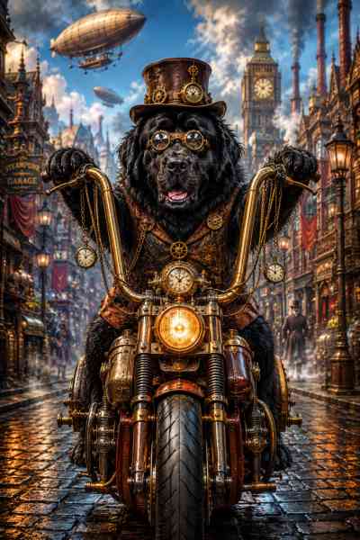 De Newfoundleder Steampunk Biker Dog