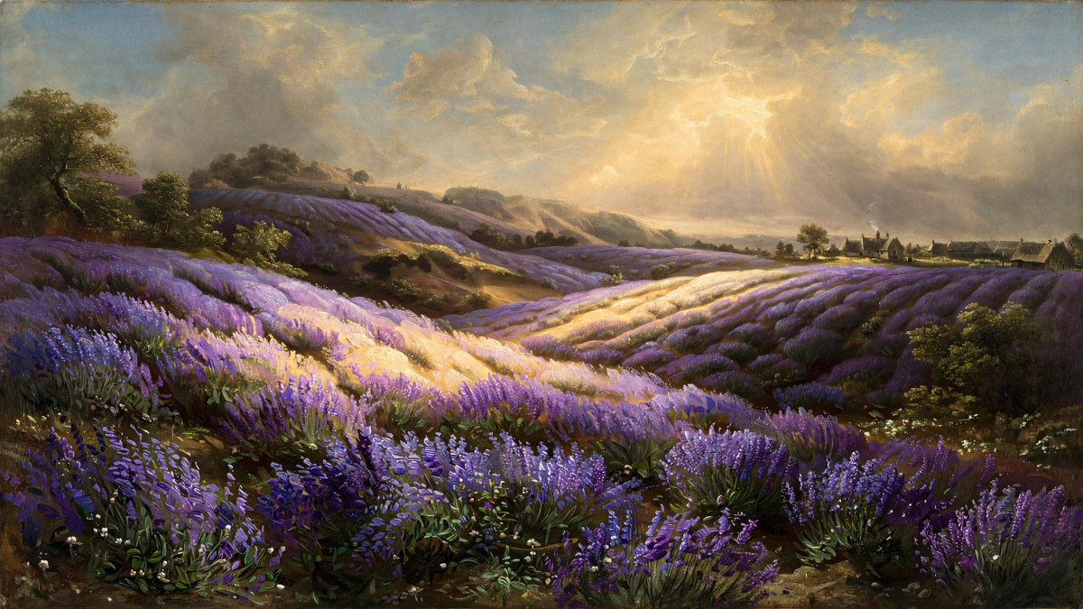 Lavendel in bloei, een schilderij van Apollo van Rijn.