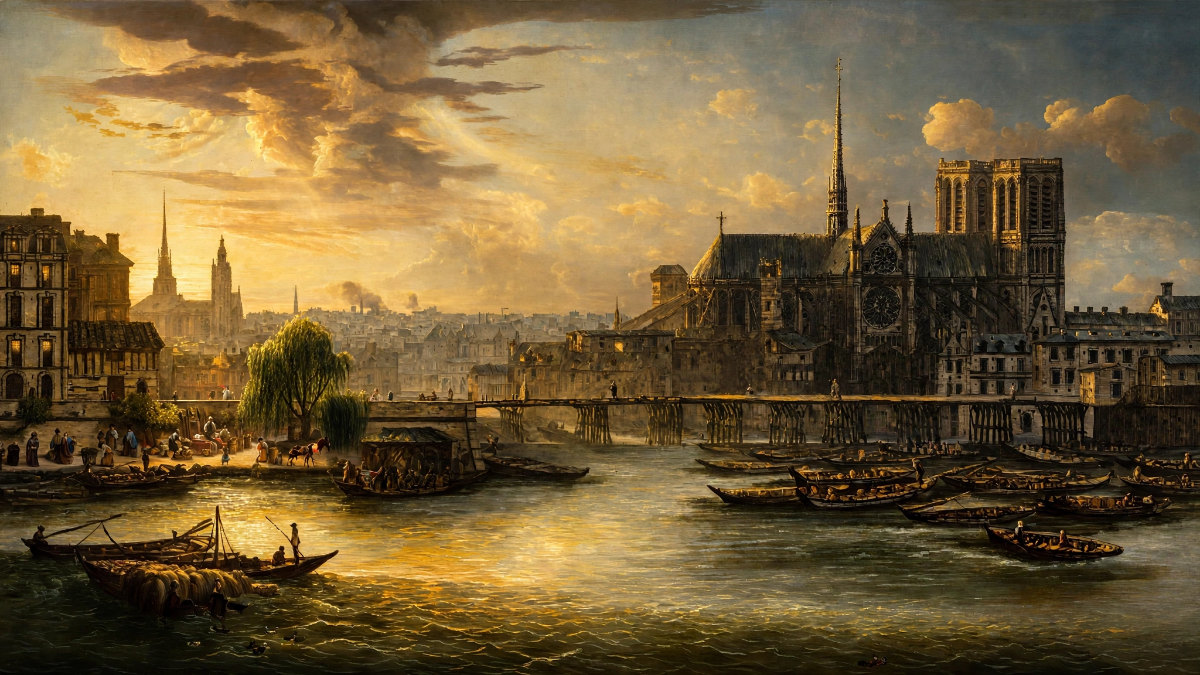Het wonder van Parijs, brug over de seine, een schilderij van Apollo van Rijn.