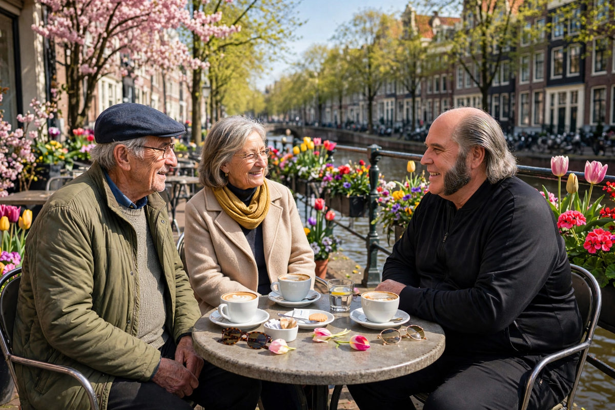 Met fam. Jansen op een Amsterdams terras aan de gracht.