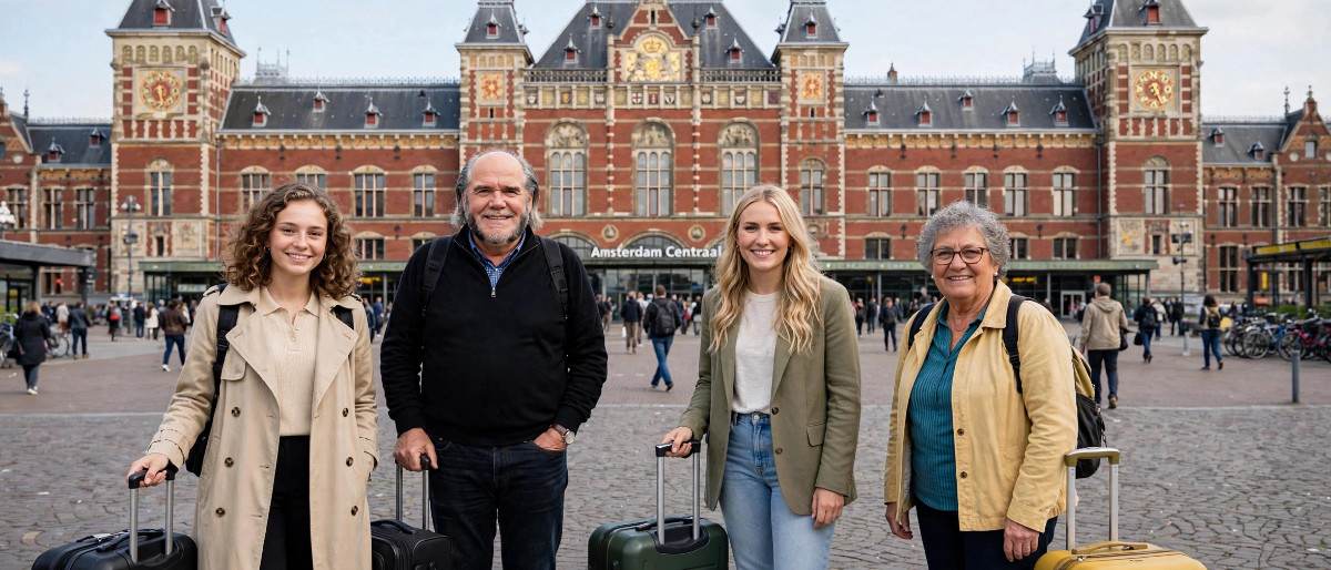 Het team voor het centraal station Amsterdam voor het teamuitje
