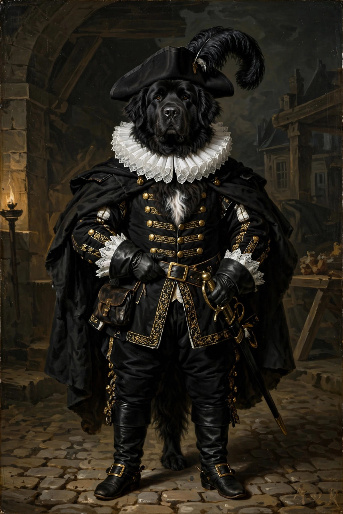 Elvis in schutters kledij geschilderd door Apollo van Rijn 1671.