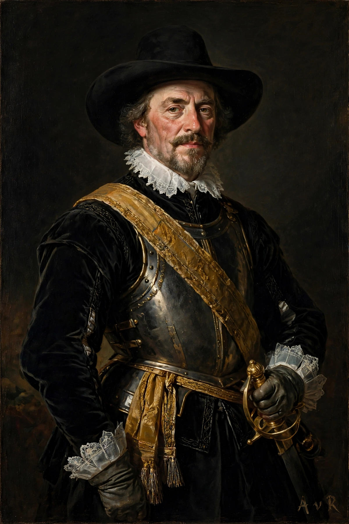 Hendrik van der Spek in schutters kledij geschilderd door Apollo van Rijn 1671.