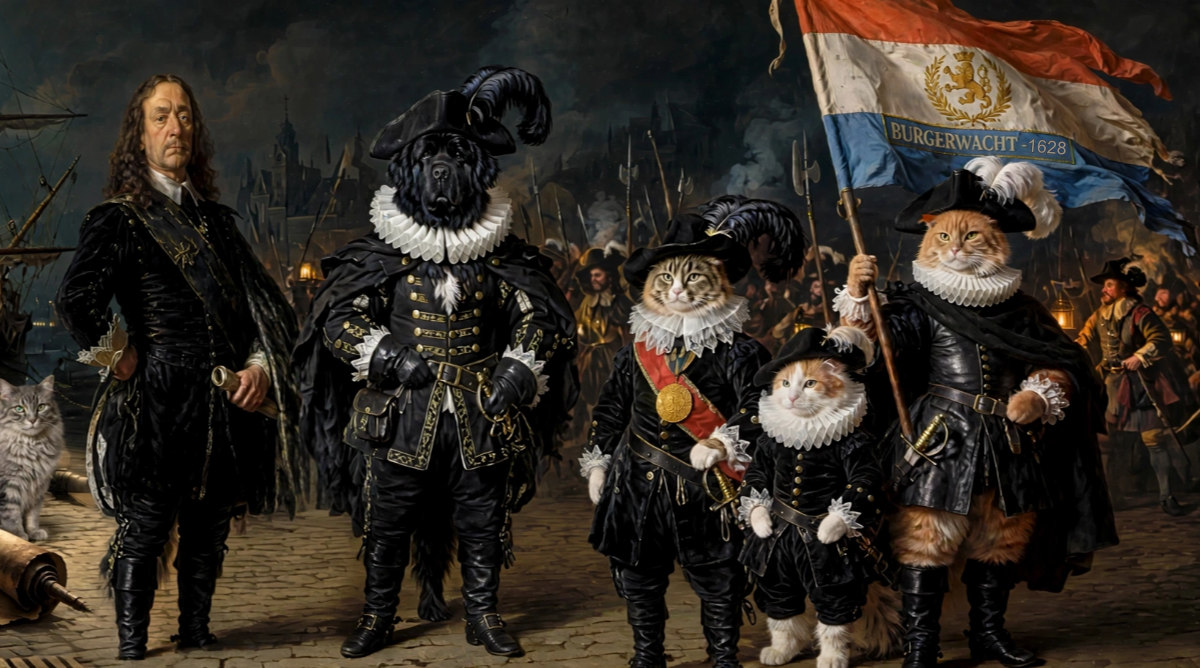 Apollo van Rijn omringt door zijn vrienden.