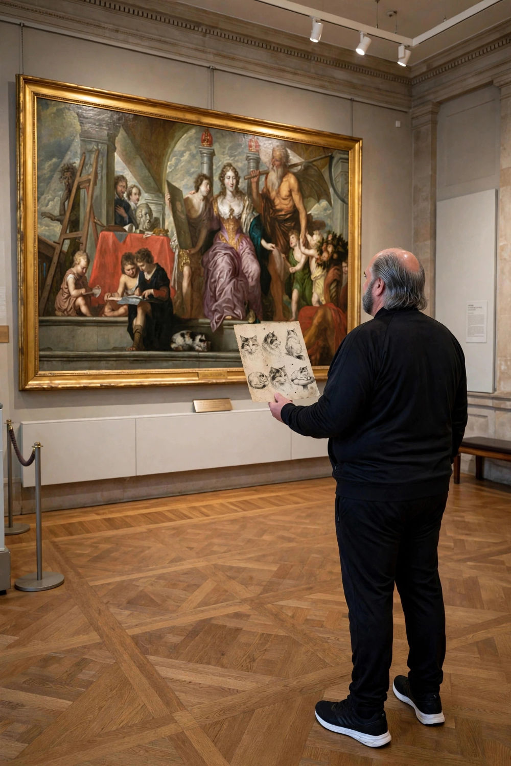 met schets in het museum.