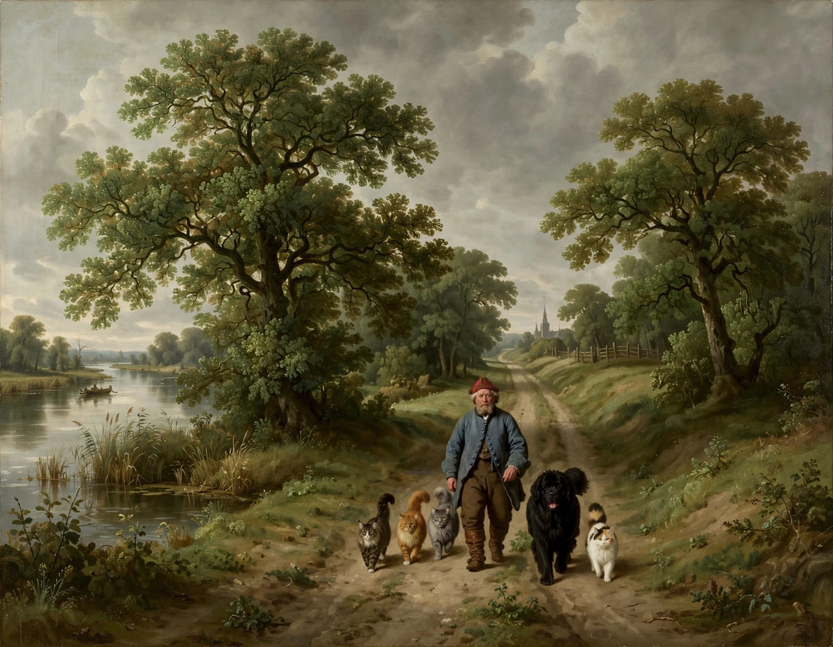 Pluisje, Arnold, Jack , Elvis en Apollo lopen richting Kortgene