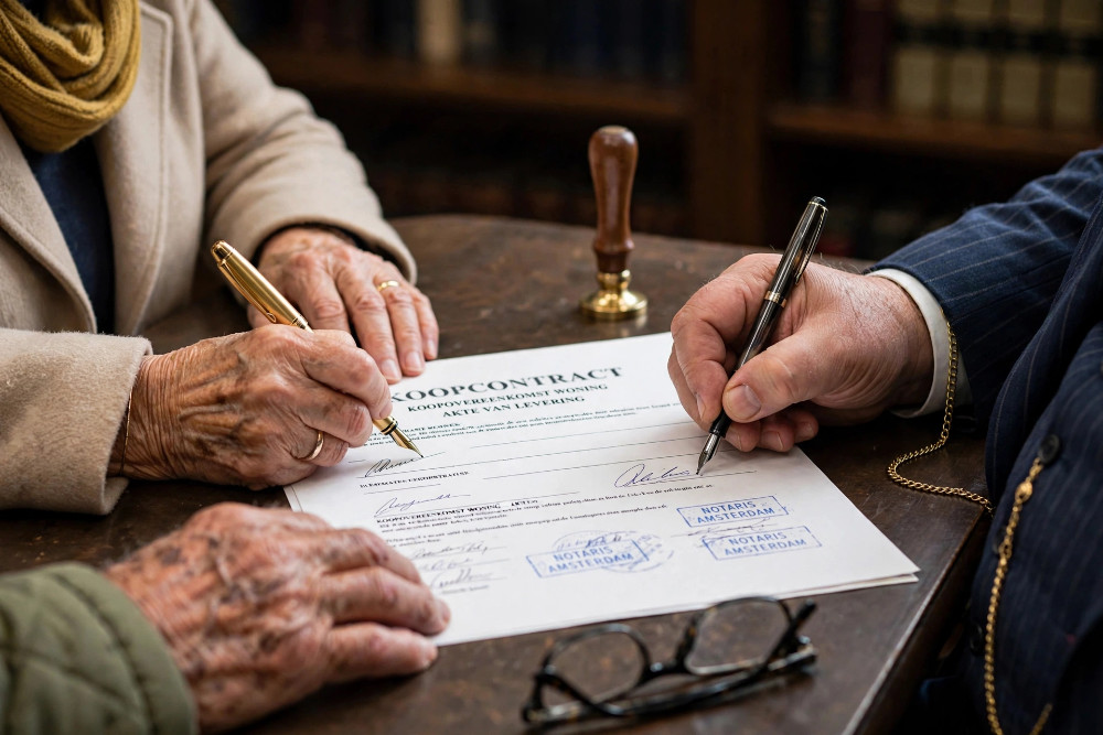 Het ondertekenen van het verkoop contract