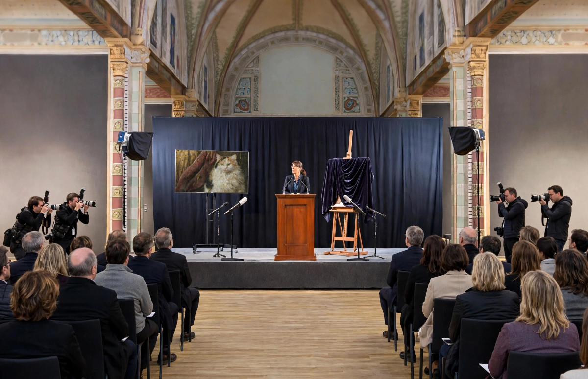 Persconforentie onthulling Ferdinand Bol met Pluisje.