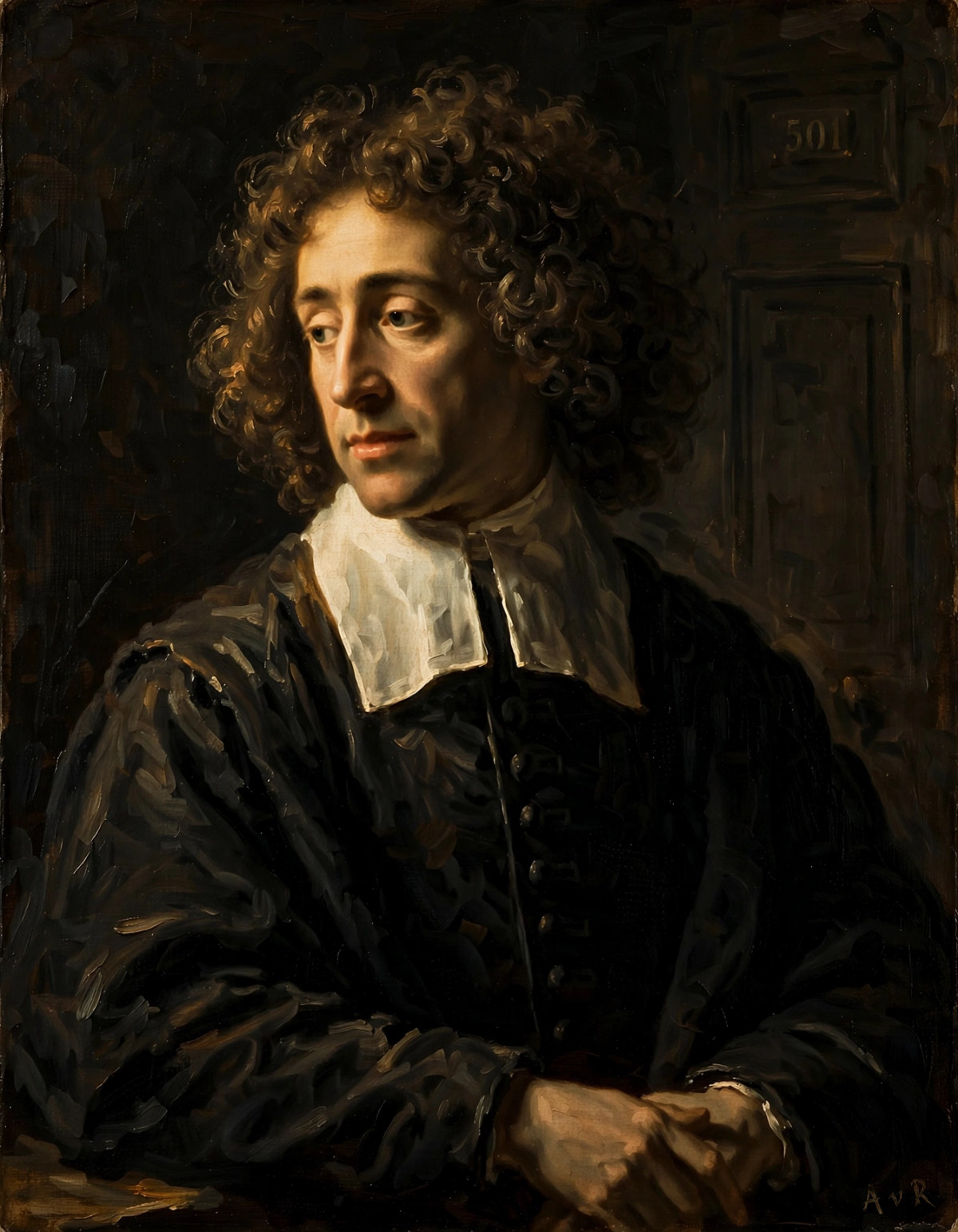 Portret Benedictus de Spinoza geschilderd door Apollo van Rijn 1672.