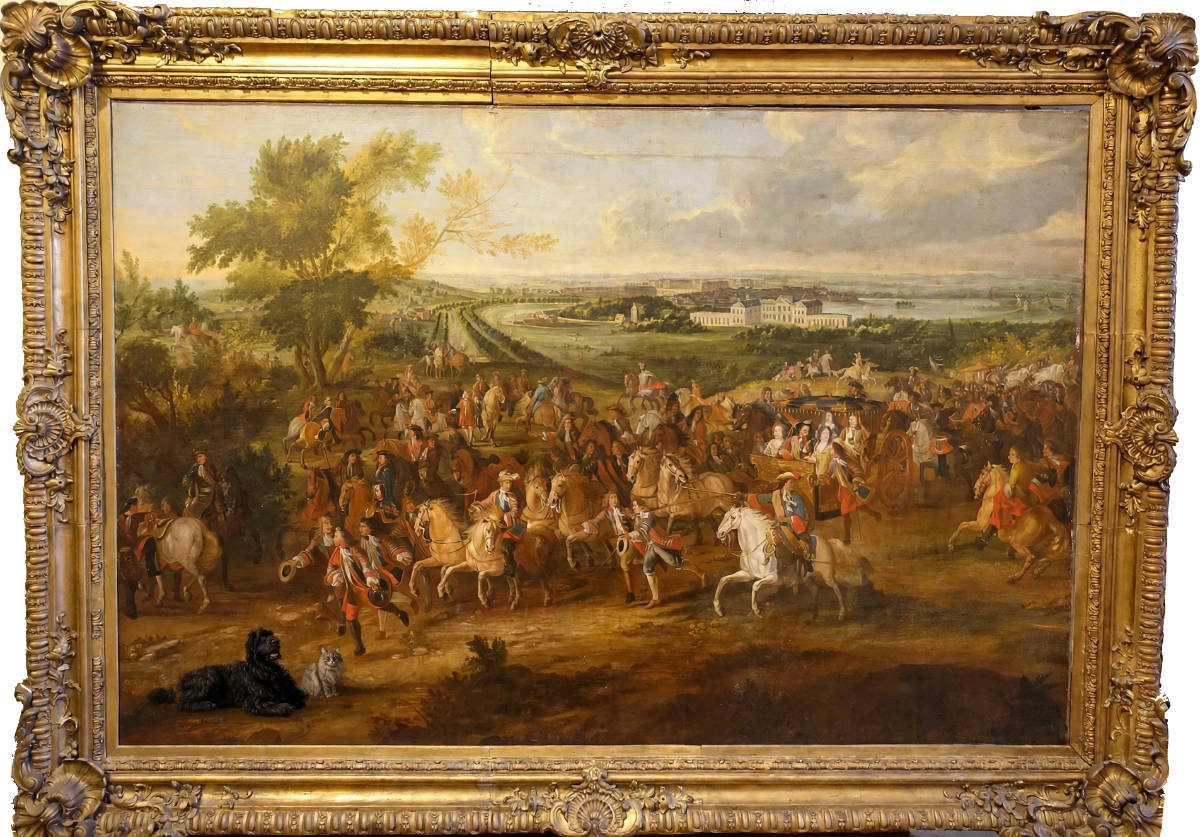 Cortège royal, avec vue sur le château de Clagny et de Versailles In het Louvre