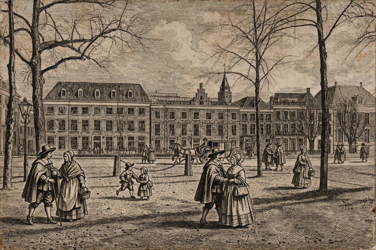 pentekening van het 17de eeuws Tournooiveld in Den Haag